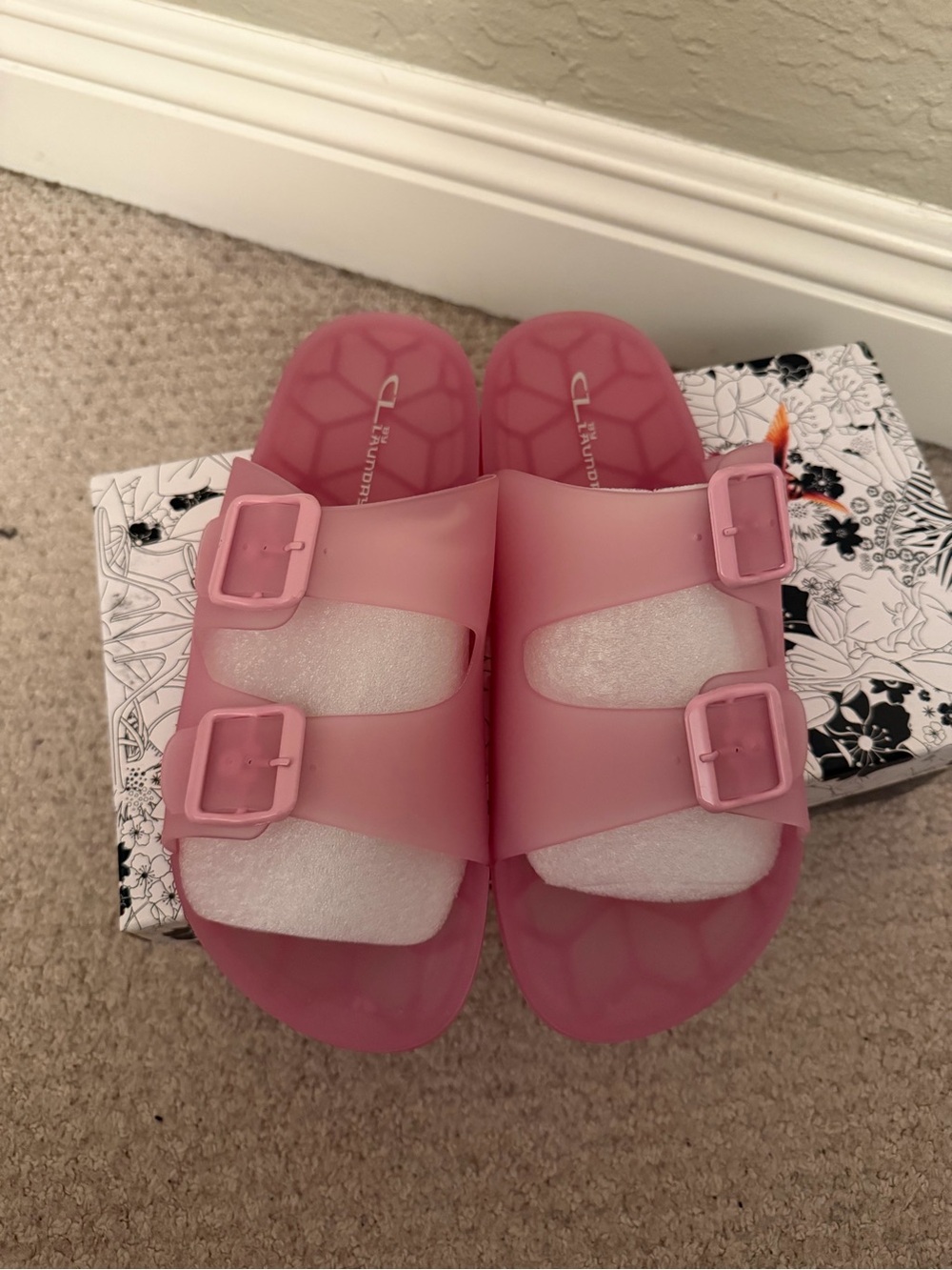 Chinese Laundry Pink Double-Buckle Jelly Slides